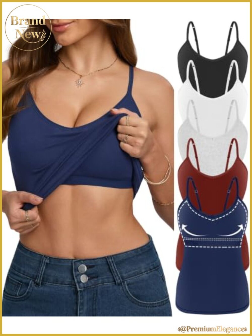 5 Pack Women's V-Neck Cotton Camisole Tank Tops with Shelf Bra